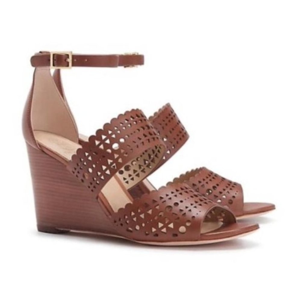 Tory Burch Perforated Wedge Leather Sandals - Size 10.5 - NEW